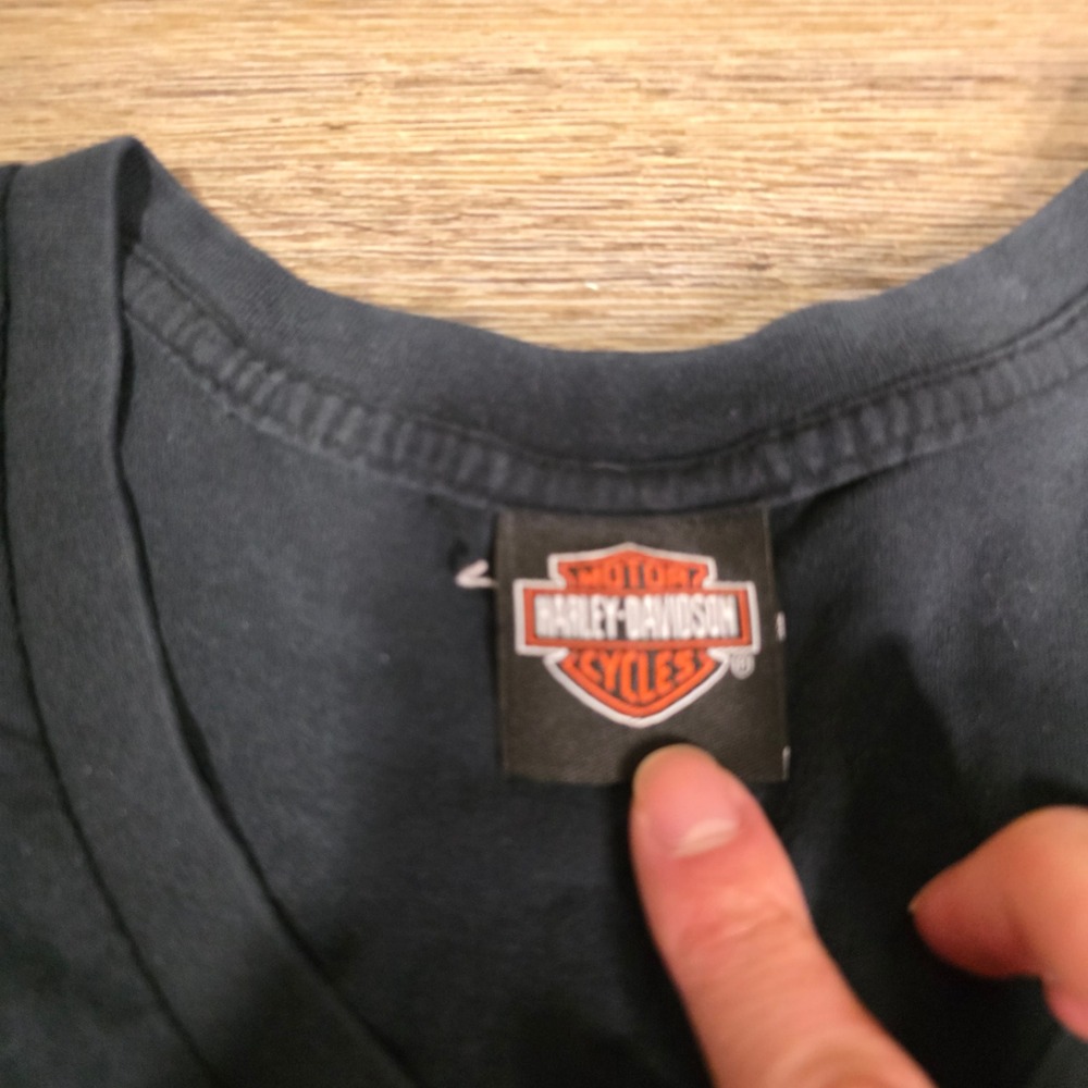 Harley-Davidson Womens S V-Neck T-Shirt Black Rhinestone Logo Springfield IL 652 - Picture 4 of 6